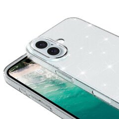 iPhone 16 Kılıf Magsafe Şarj Özellikli Parlayan Simli Şeffaf Redos Kapak