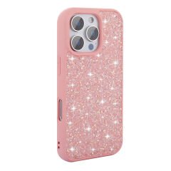 iPhone 16 Pro Max Kılıf Parlak Taşlı Tasarım Pırlanta Kapak Pembe