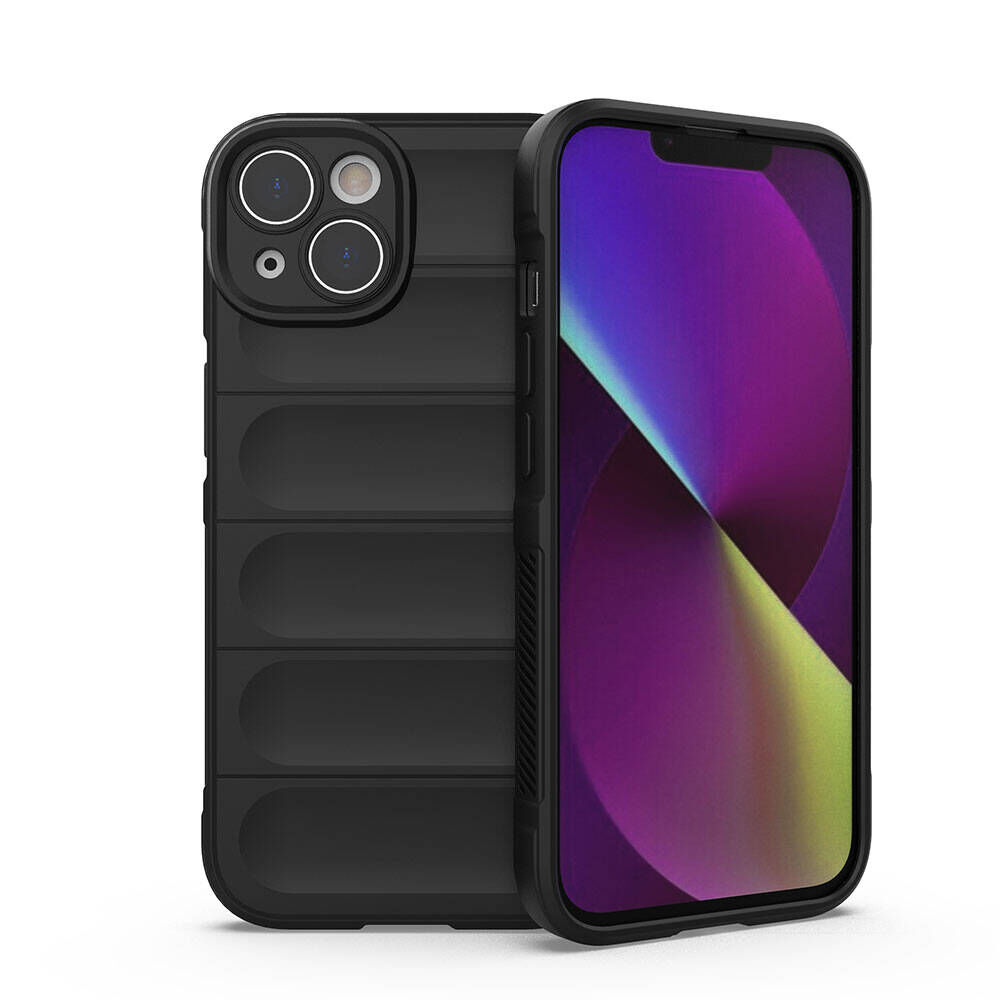 iPhone 14 Kılıf Esnek TPU Oyuklu Arka Yüzey Tasarımlı Etnik Silikon Kapak Siyah