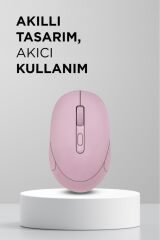 Mouse Bluetooth + Usb Çift Modlu Şarjli Sessiz Kablosuz Fare TM17 Pembe