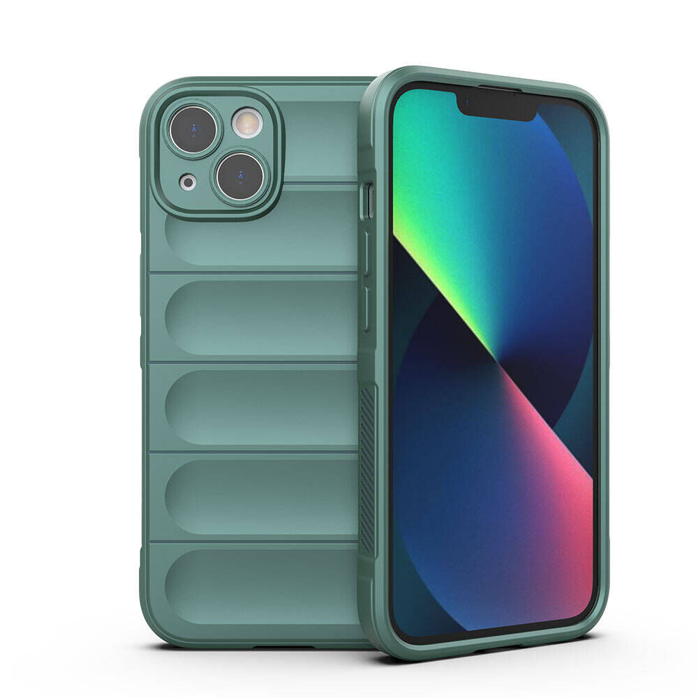 iPhone 13 Kılıf Esnek TPU Oyuklu Arka Yüzey Tasarımlı Etnik Silikon Kapak Koyu Yeşil