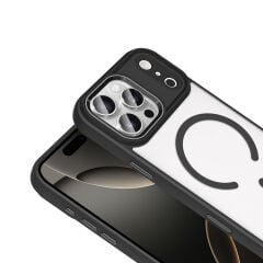 iPhone 18 Pro MagSafe Uyumlu Darbe Emici Şeffaf Sert Silikon Koruyucu Krom Kılıf