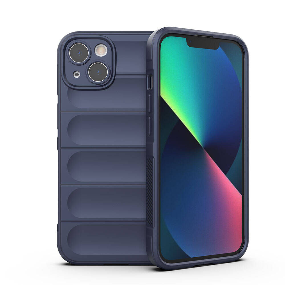 iPhone 13 Kılıf Esnek TPU Oyuklu Arka Yüzey Tasarımlı Etnik Silikon Kapak Lacivert