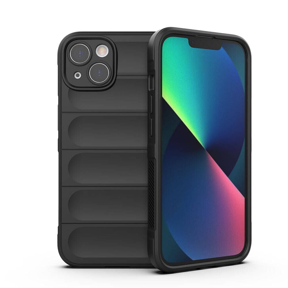 iPhone 13 Kılıf Esnek TPU Oyuklu Arka Yüzey Tasarımlı Etnik Silikon Kapak Siyah