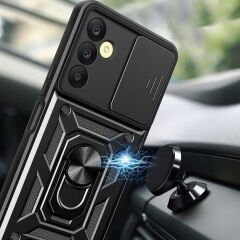 Samsung Galaxy A25 Tank Kılıf Magnetik Standlı Kamera Korumalı Sürgülü Vega Kapak Mavi