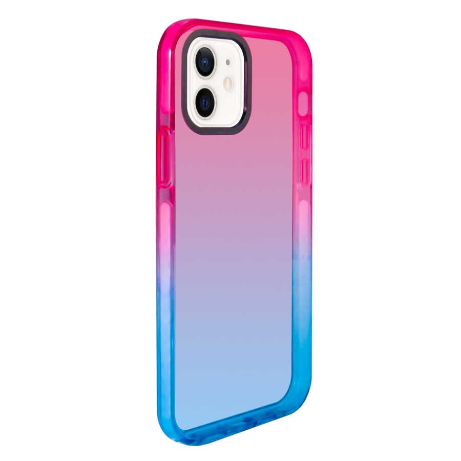 iPhone 12 Kılıf Renkli Punto Kapak Pembe-Mavi