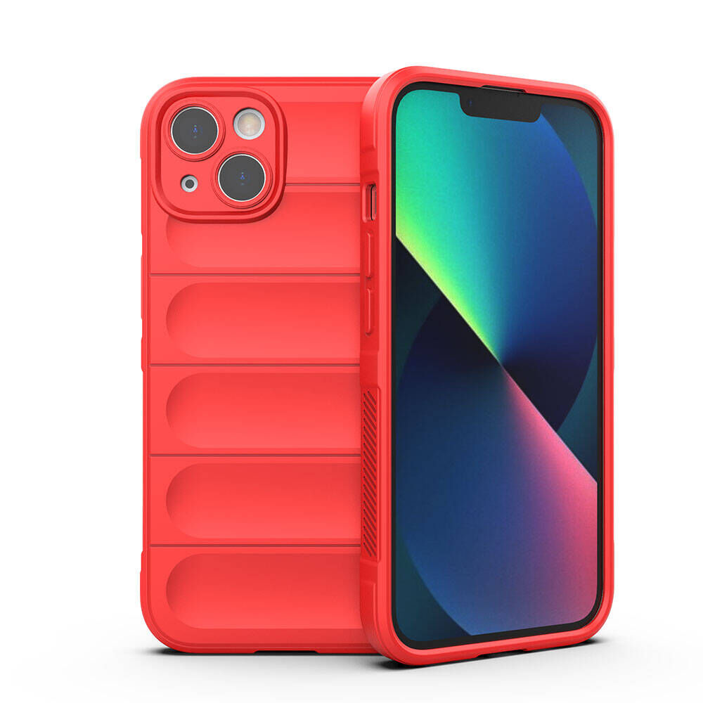 iPhone 13 Kılıf Esnek TPU Oyuklu Arka Yüzey Tasarımlı Etnik Silikon Kapak Kırmızı