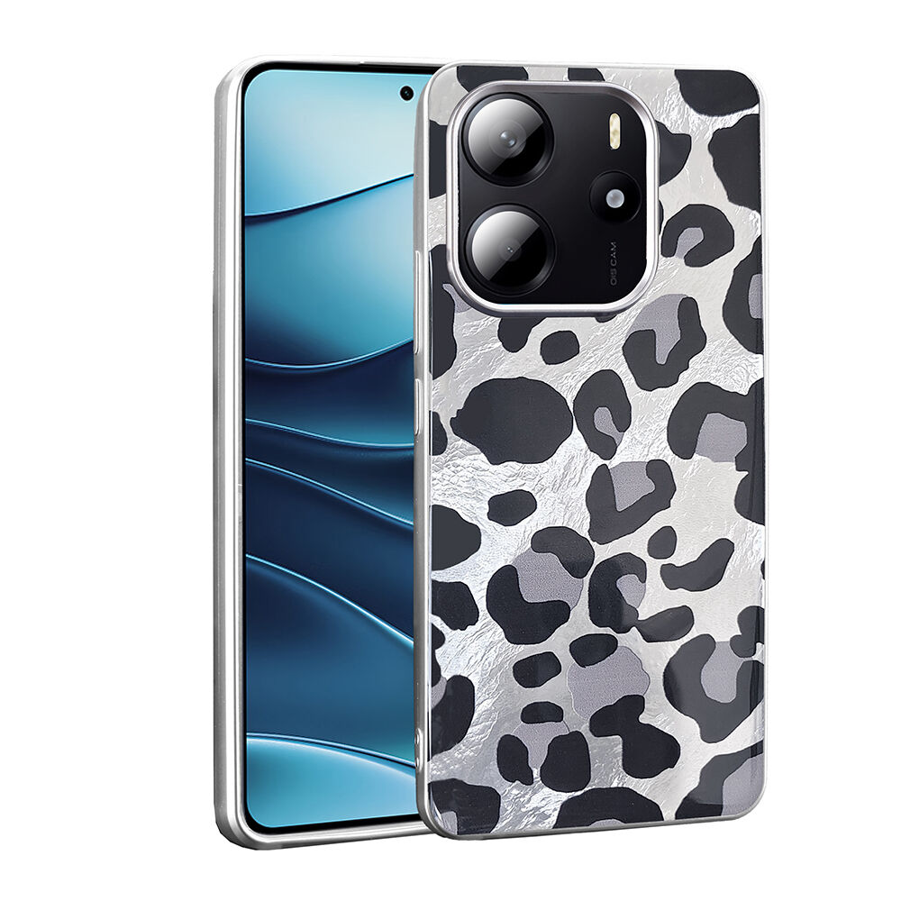 Xiaomi Redmi Note 14 5G Kılıf Desenli Mep Kapak Gri Leopar