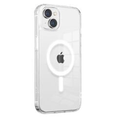 iPhone 14 Plus Kılıf Magsafe Şarj Özellikli Şeffaf Sert PC Embos Kapak Renksiz
