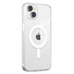 iPhone 14 Plus Kılıf Magsafe Şarj Özellikli Şeffaf Sert PC Embos Kapak Renksiz
