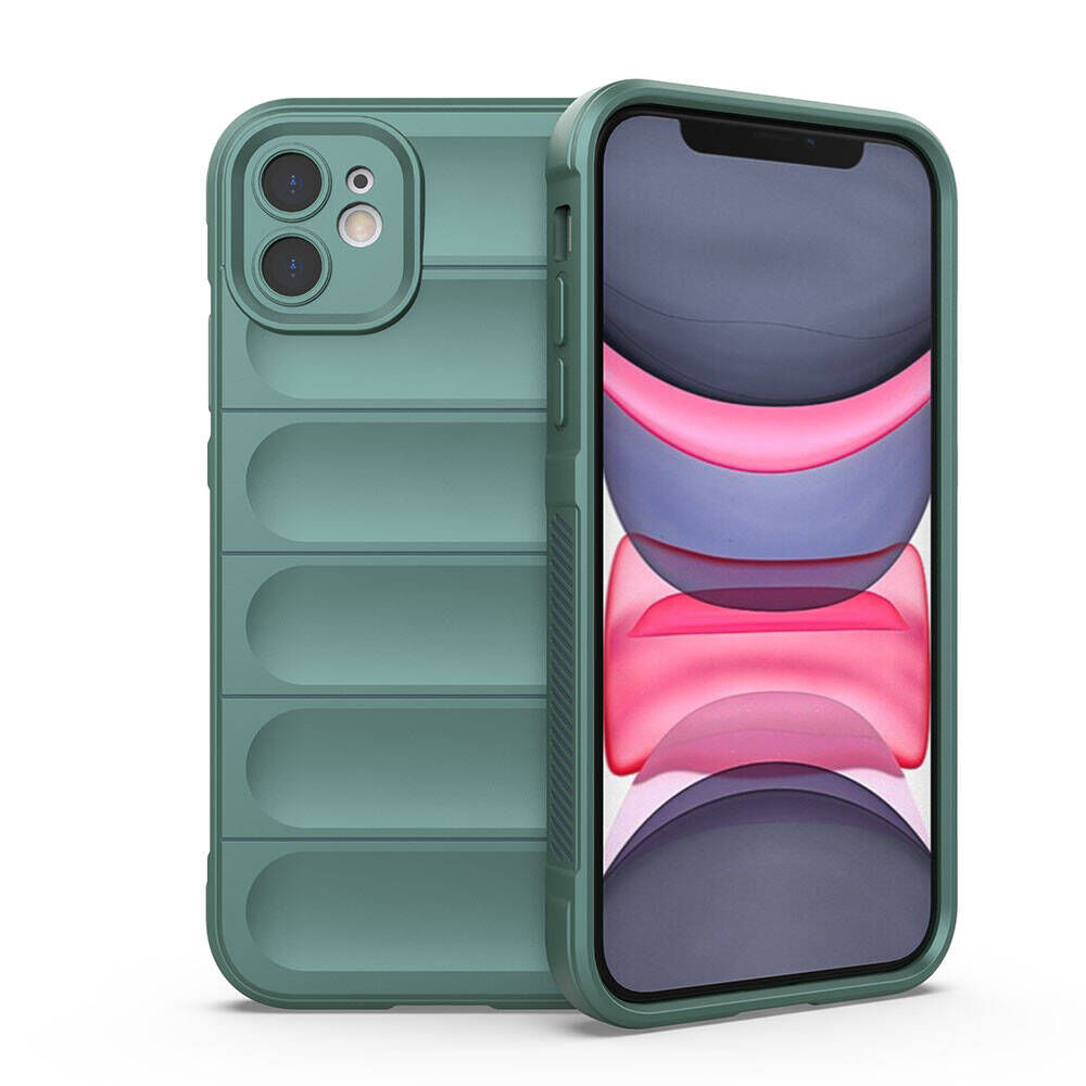 iPhone 11 Kılıf Esnek TPU Oyuklu Arka Yüzey Tasarımlı Etnik Silikon Kapak Koyu Yeşil