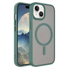 iPhone 15 Kılıf Mat Arka Yüzey Wireless Şarj Özellikli Flet Magsafe Kapak Mavi