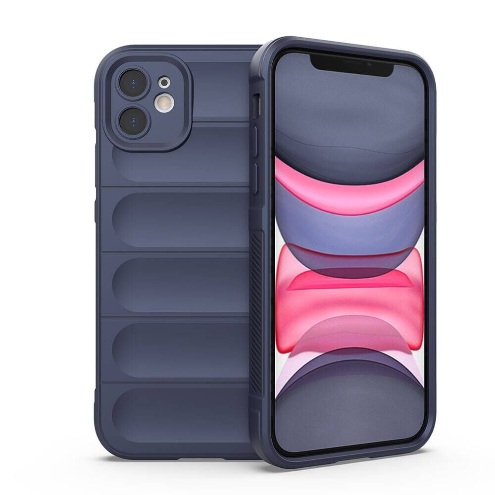 iPhone 11 Kılıf Esnek TPU Oyuklu Arka Yüzey Tasarımlı Etnik Silikon Kapak Lacivert