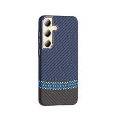 Samsung Galaxy S24 Plus Kılıf Kablosuz Şarj Özellikli Karbon Fiber Görünümlü Gros Kapak Gold-Siyah