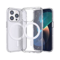 iPhone 14 Pro Max Kılıf Magsafe Şarj Özellikli Parlayan Simli Saydam Renkli Allstar Kapak