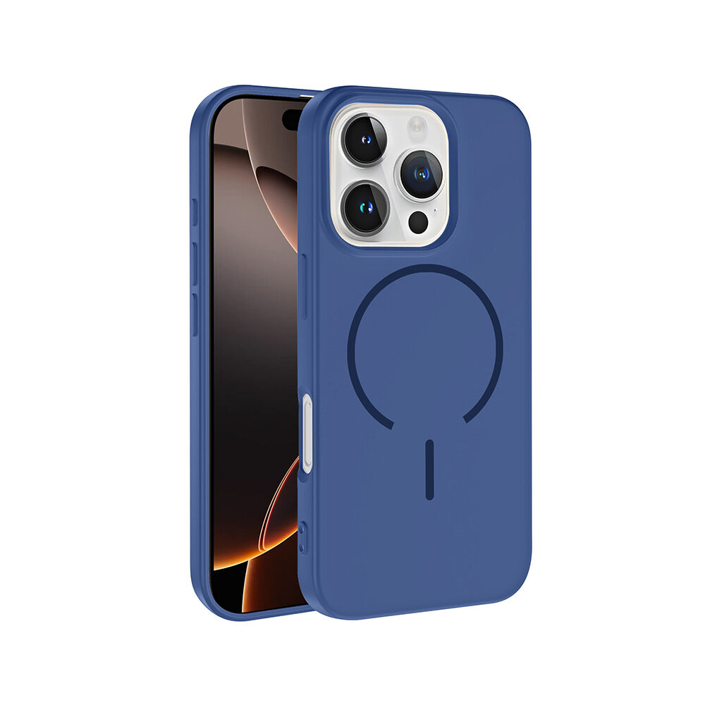 iPhone 16 Pro Max Kılıf Meta Lansman M-Safe Kamera Korumalı içi Kadife Yumuşak Renkli Süet Silikon Lacivert