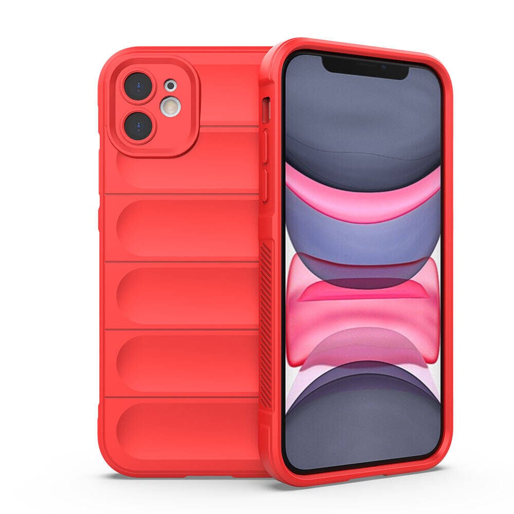 iPhone 11 Kılıf Esnek TPU Oyuklu Arka Yüzey Tasarımlı Etnik Silikon Kapak Kırmızı