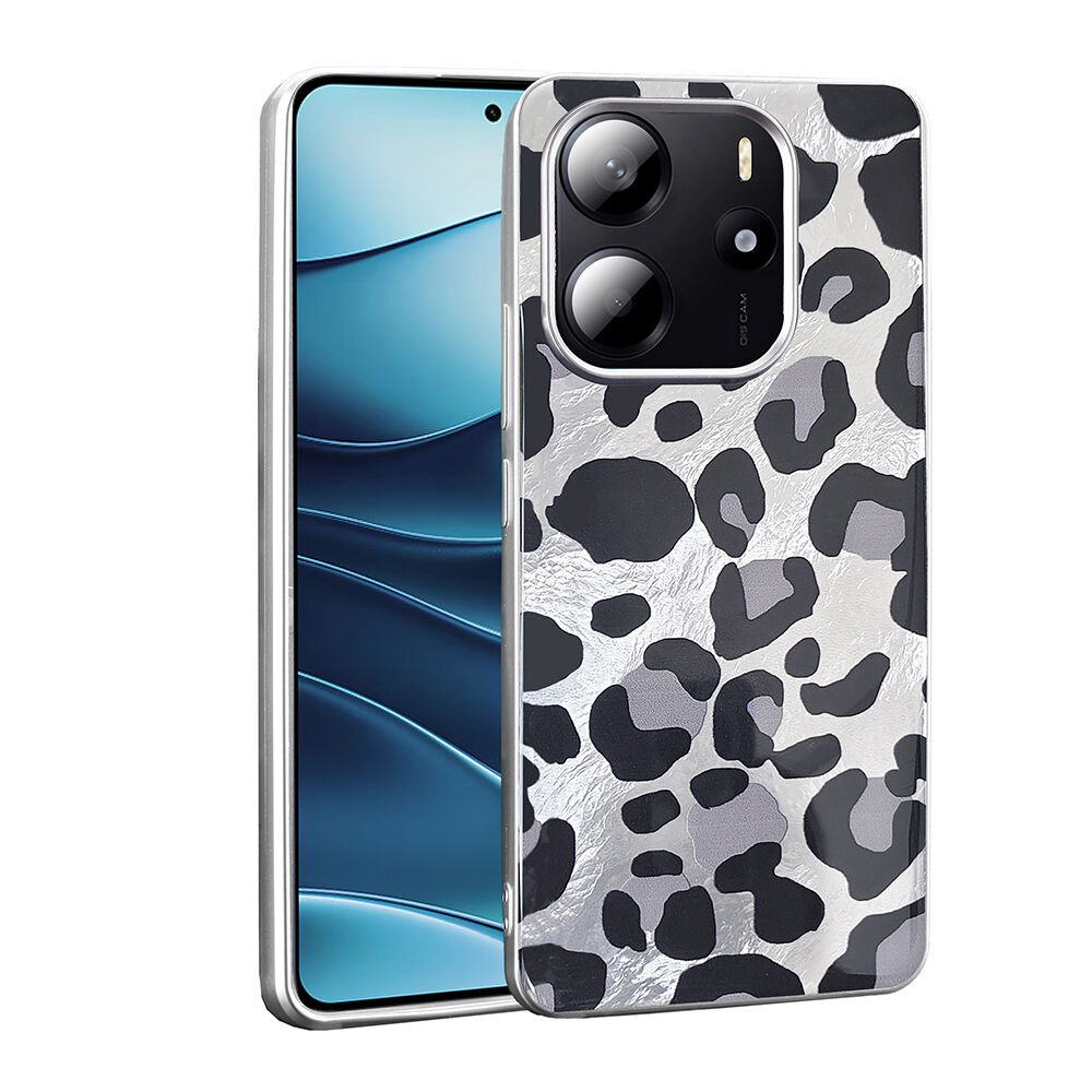 Xiaomi Redmi Note 14 Kılıf Desenli Mep Kapak Gri Leopar