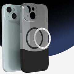 iPhone 13 Kablosuz Şarj Destekli Kılıf Mıknatıslı Duble Kapak Siyah