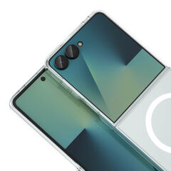 Samsung Galaxy Z Flip 8 Uyumlu Kamera Korumalı MagSafe Şarj Özellikli Şeffaf Sararmaz London Sert Plastik Kapak