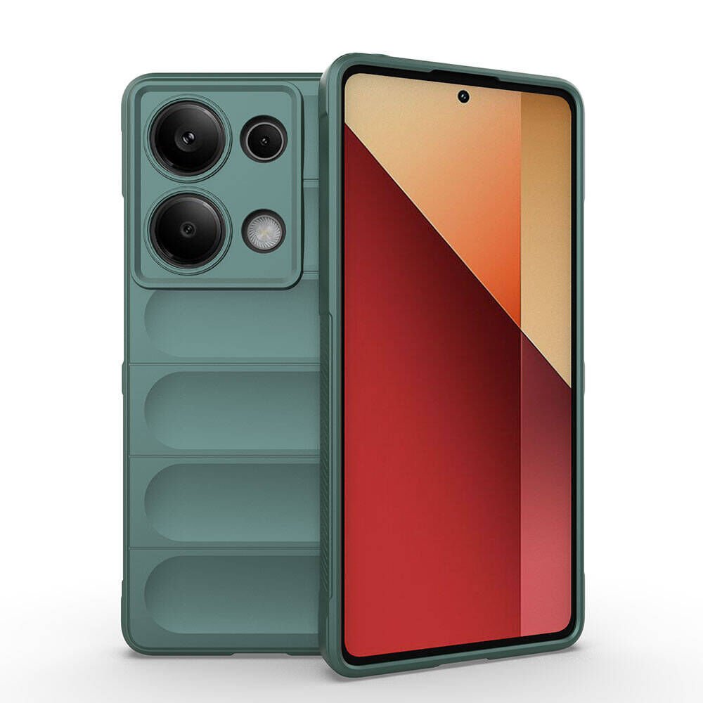 Xiaomi Redmi Note 13 Pro 4G Kılıf Esnek TPU Oyuklu Arka Yüzey Tasarımlı Etnik Silikon Kapak Koyu Yeşil