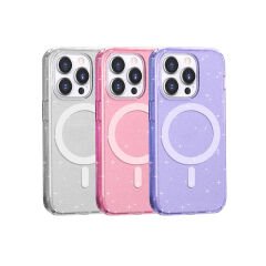 iPhone 14 Pro Kılıf Magsafe Şarj Özellikli Parlayan Simli Saydam Renkli Allstar Kapak
