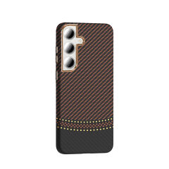 Samsung Galaxy S24 FE Kılıf Kablosuz Şarj Özellikli Karbon Fiber Görünümlü Gros Kapak Lacivert