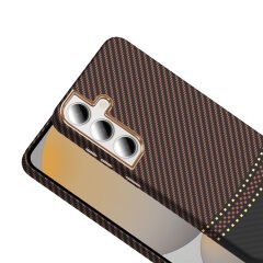 Samsung Galaxy S24 FE Kılıf Kablosuz Şarj Özellikli Karbon Fiber Görünümlü Gros Kapak