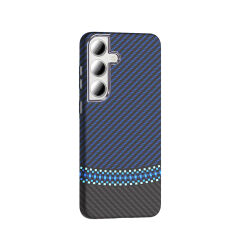 Samsung Galaxy S24 FE Kılıf Kablosuz Şarj Özellikli Karbon Fiber Görünümlü Gros Kapak Lacivert