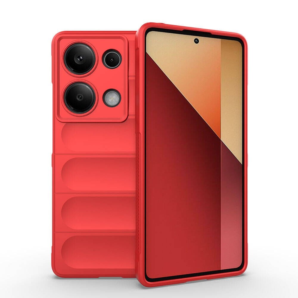 Xiaomi Redmi Note 13 Pro 4G Kılıf Esnek TPU Oyuklu Arka Yüzey Tasarımlı Etnik Silikon Kapak Kırmızı