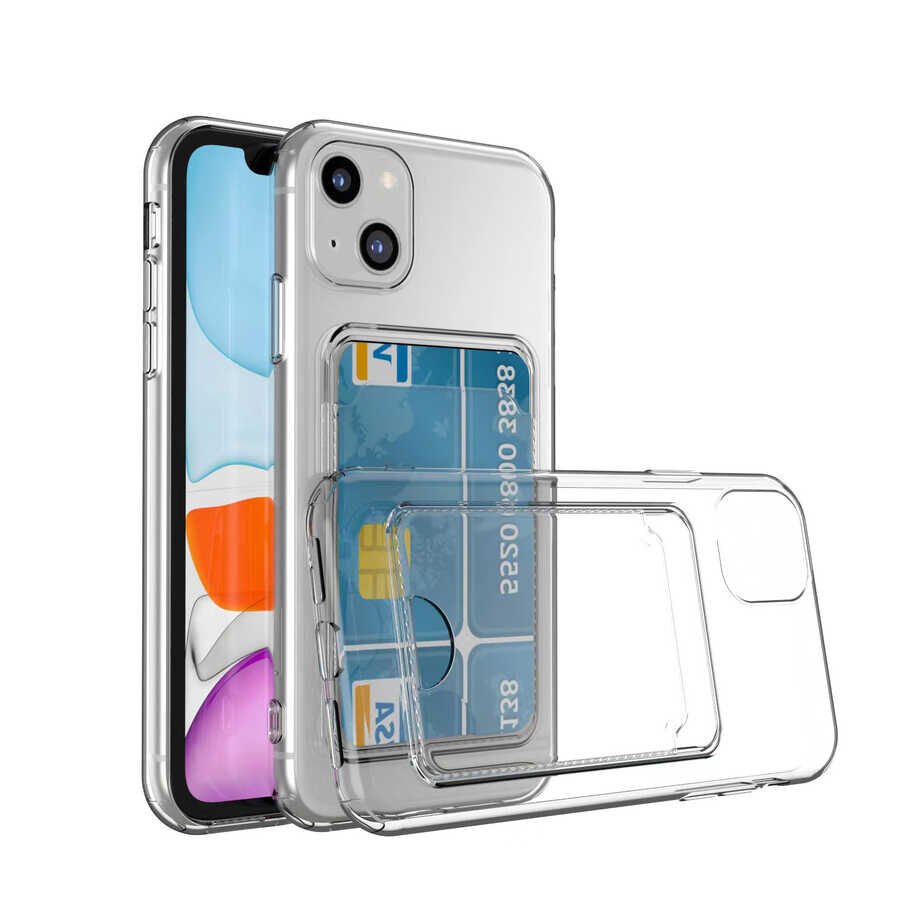 iPhone 14 Kılıf Kartlıklı Şeffaf Setra Clear Silikon Kapak