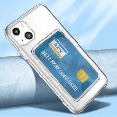 iPhone 14 Kılıf Kartlıklı Şeffaf Setra Clear Silikon Kapak