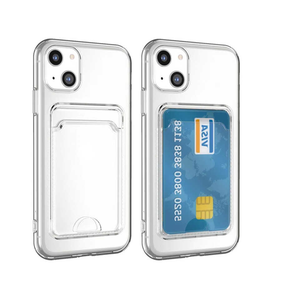 iPhone 14 Kılıf Kartlıklı Şeffaf Setra Clear Silikon Kapak Renksiz