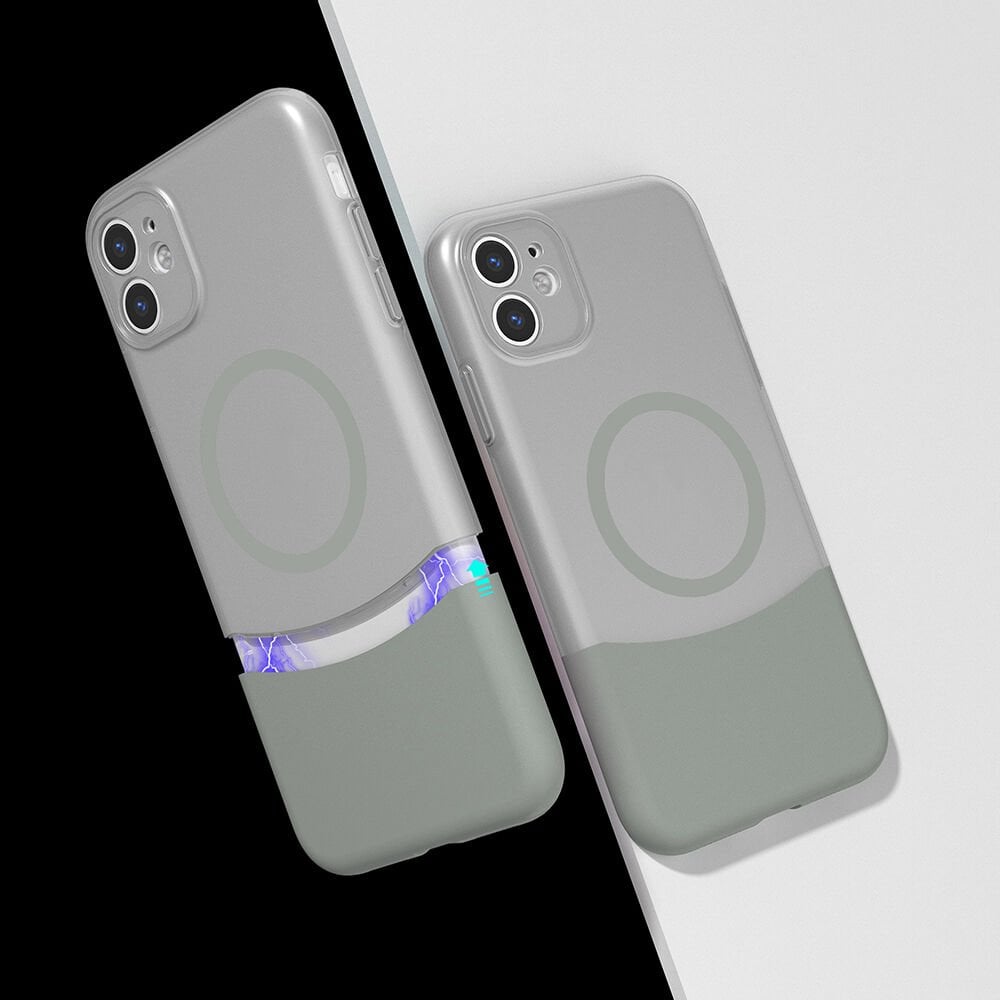 iPhone 11 Kablosuz Şarj Destekli Kılıf Mıknatıslı Duble Kapak Gri