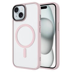 iPhone 14 Kılıf Mat Arka Yüzey Wireless Şarj Özellikli Flet Magsafe Kapak Pembe