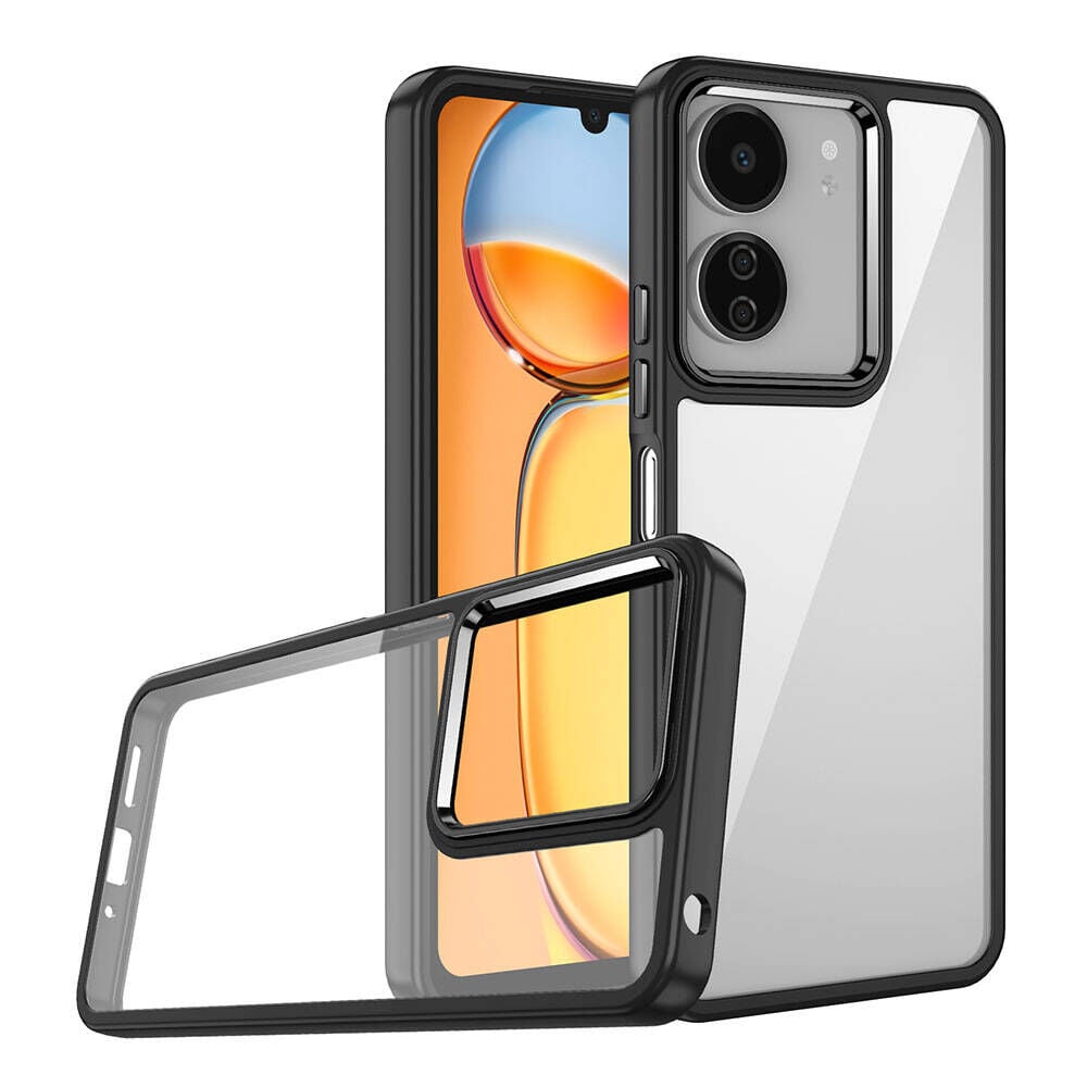 Xiaomi Poco C65 Kamera Çıkıntılı Arkası Şeffaf Köşeleri Parlak Renkli Işlemeli Flora Kapak Siyah