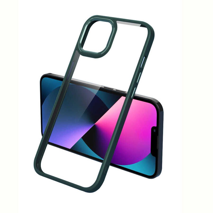 iPhone 13 Pro Kılıf Renkli Silikon Kenarlı Krom Kapak Koyu Yeşil