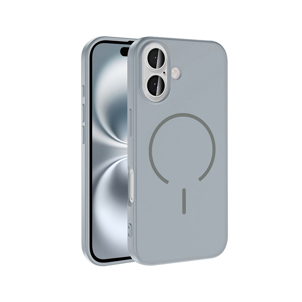 iPhone 16 Kılıf Meta Lansman M-Safe Kamera Korumalı içi Kadife Yumuşak Renkli Süet Silikon Titanyum-Gri