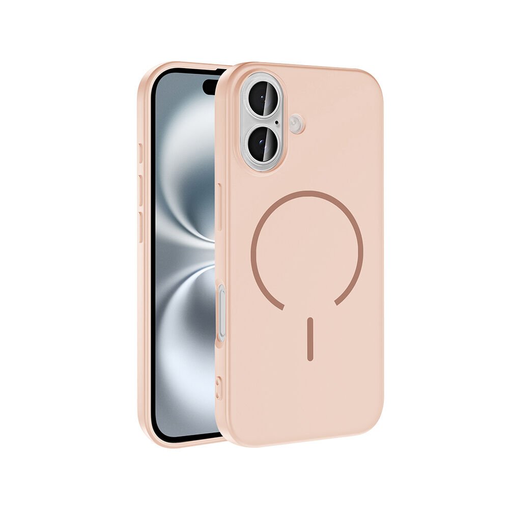 iPhone 16 Kılıf Meta Lansman M-Safe Kamera Korumalı içi Kadife Yumuşak Renkli Süet Silikon Rose Pembe