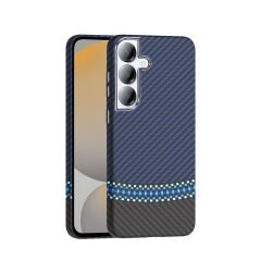 Samsung Galaxy S25 Kılıf Kablosuz Şarj Özellikli Karbon Fiber Görünümlü Gros Kapak