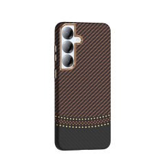 Samsung Galaxy S25 Kılıf Kablosuz Şarj Özellikli Karbon Fiber Görünümlü Gros Kapak