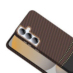 Samsung Galaxy S25 Kılıf Kablosuz Şarj Özellikli Karbon Fiber Görünümlü Gros Kapak