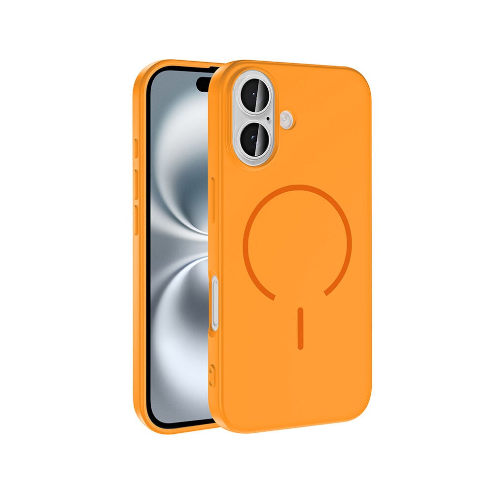 iPhone 16 Kılıf Meta Lansman M-Safe Kamera Korumalı içi Kadife Yumuşak Renkli Süet Silikon Turuncu