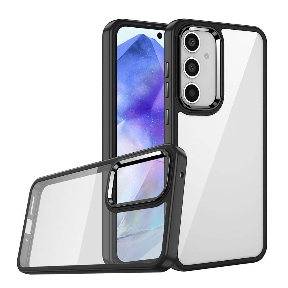 Samsung Galaxy A35 Kılıf Kamera Çıkıntılı Arkası Şeffaf Köşeleri Parlak Renkli Işlemeli Flora Kapak Siyah