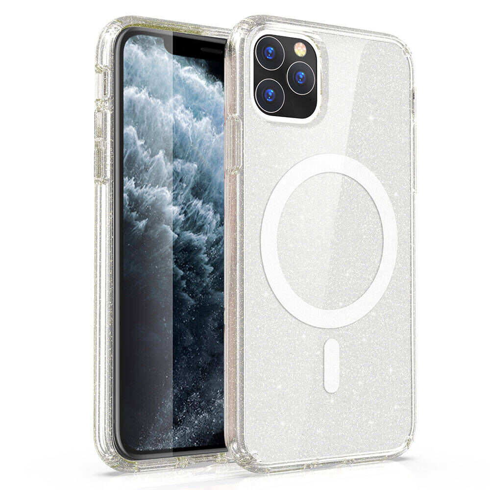 iPhone 11 Kılıf Magsafe Şarj Özellikli Parlayan Simli Saydam Renkli Allstar Kapak Şeffaf
