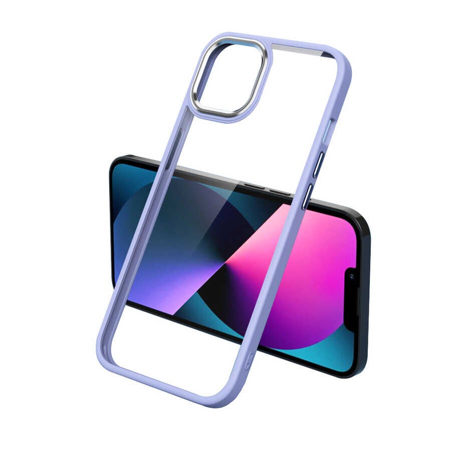 iPhone 13 Pro Kılıf Renkli Silikon Kenarlı Krom Kapak Lila