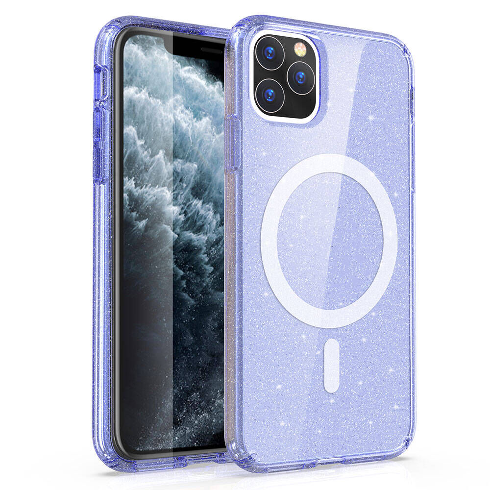 iPhone 11 Kılıf Magsafe Şarj Özellikli Parlayan Simli Saydam Renkli Allstar Kapak Mor