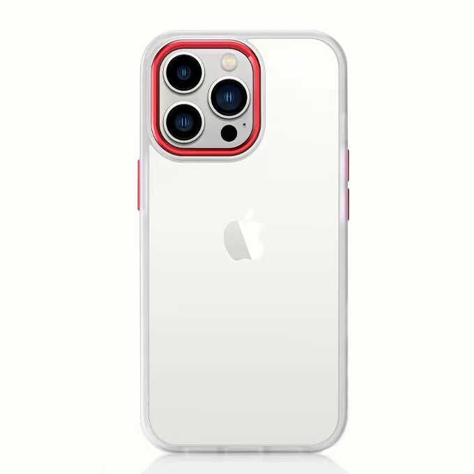 iPhone 13 Pro Kılıf Renkli Silikon Kenarlı Krom Kapak Kırmızı