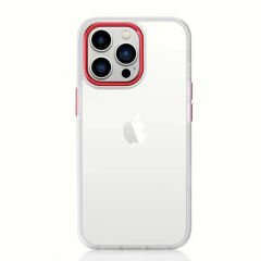 iPhone 13 Pro Kılıf Renkli Silikon Kenarlı Krom Kapak Kırmızı