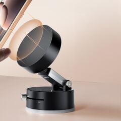 A2 Vakum Özellikli 360 Derece Dönebilen Magnetik Katlanir Ayna -Cam  Telefon Tutucu Siyah